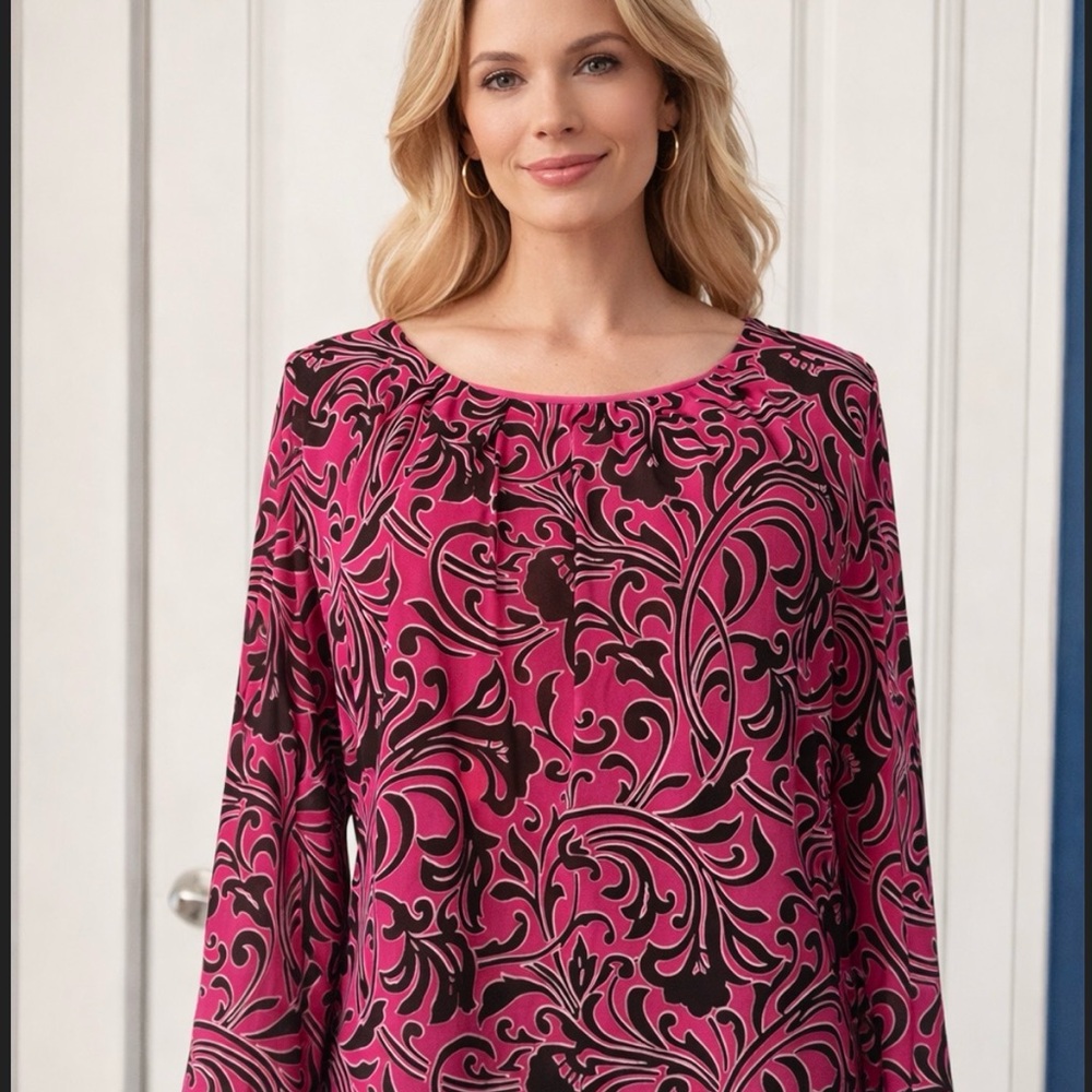 Jones New York Pink and Black Swirl Blouse